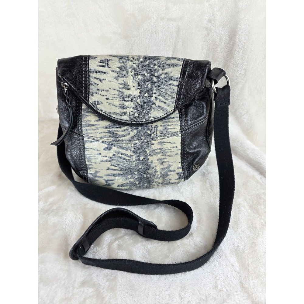 The Sak Leather Crossbody Bag Black White Snake Print Flap Closure